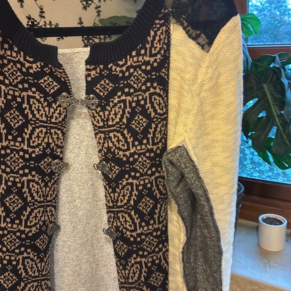 BKE Cream Black Cardigan whimsigoth dark fairy core dark boho large - Picture 9 of 13